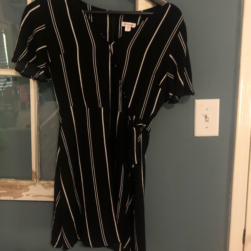 Black wrap dress with white striped